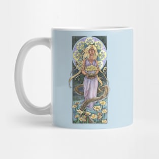 Lady of April with Bonsai and Daisies Mucha Inspired Birthstone Series Mug